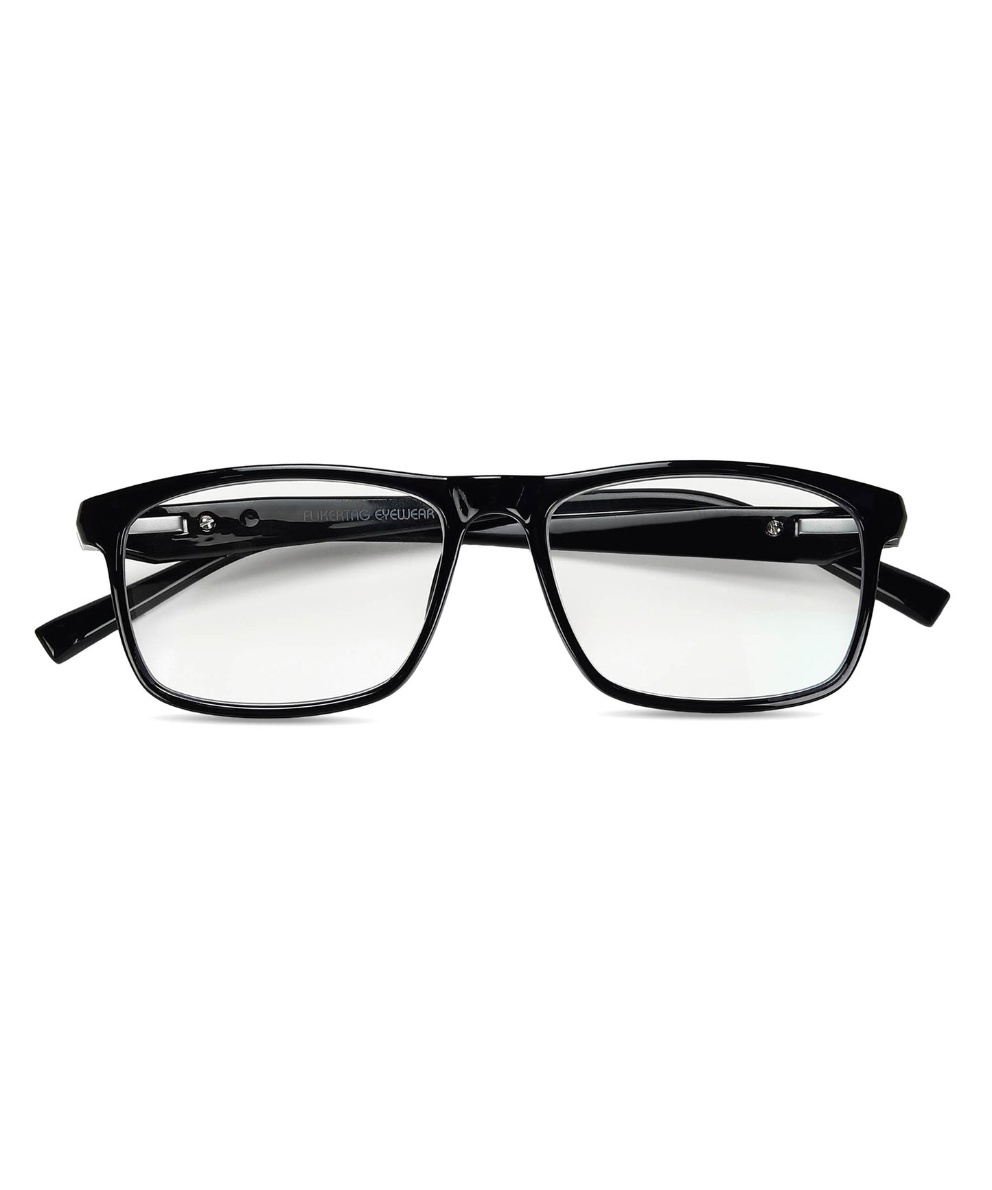 Flikertag Eye Glasses Frame For Men & Women [FTF206 F1 Rectangle Shine Black Frame, 50mm]