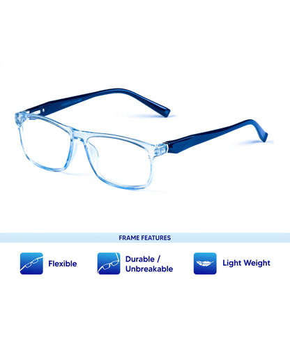 Flikertag Eye Glasses Frame For Men & Women [FTF206 F2 Rectangle Shine Water Blue Frame, 50mm]