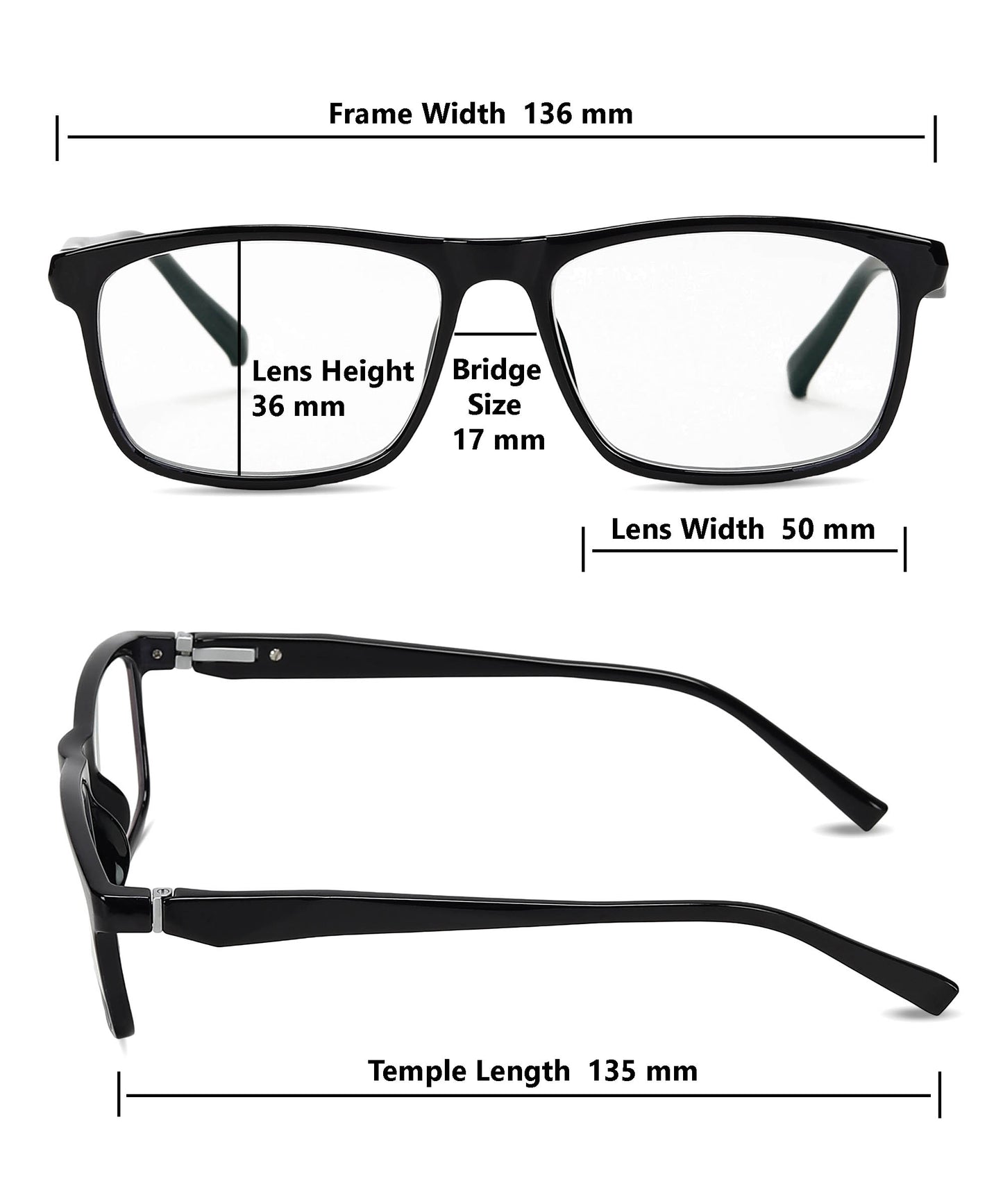 Flikertag Eye Glasses Frame For Men & Women [FTF206 F1 Rectangle Shine Black Frame, 50mm]