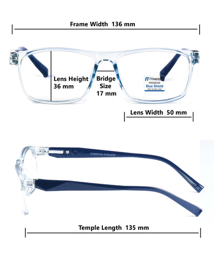 Blue Cut Computer Glasses for Eye Protection | Zero Power Blue Light Filter Glasses With UV Protection for Men & Women [FTF206 F2 Rectangle Shine Water Blue Frame, 50mm]