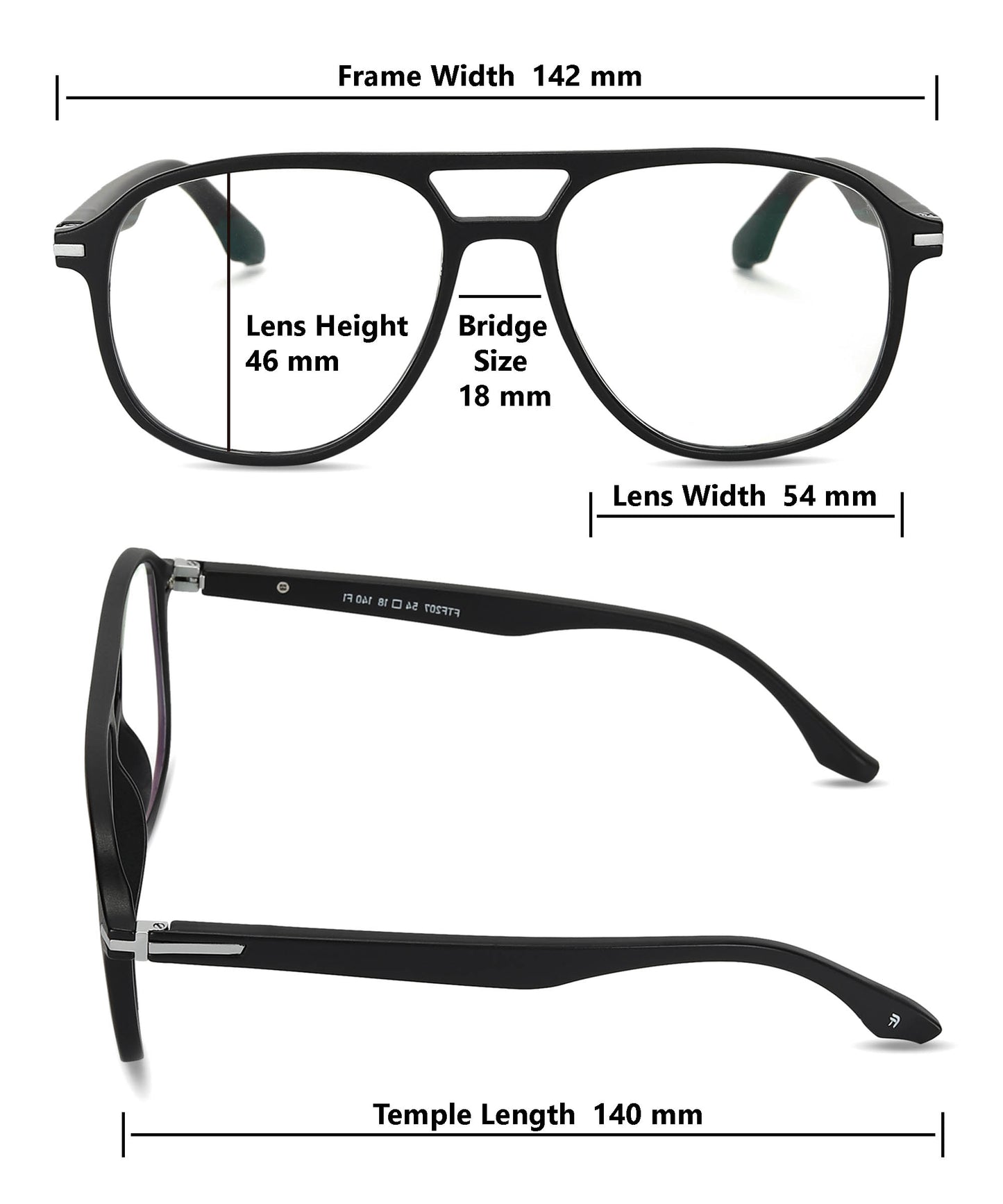 Flikertag Eye Glasses Frame For Men & Women [FTF207 F1 Aviator Matte Black Frame, 54mm]