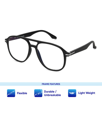 Flikertag Eye Glasses Frame For Men & Women [FTF207 F1 Aviator Matte Black Frame, 54mm]
