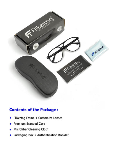 Flikertag Eye Glasses Frame For Men & Women [FTF207 F1 Aviator Matte Black Frame, 54mm]