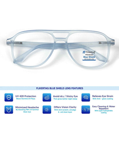 Blue Cut Computer Glasses for Eye Protection | Zero Power Blue Light Filter Glasses With UV Protection for Men [FTF207 F3 Aviator Water Blue Frame, 54mm]