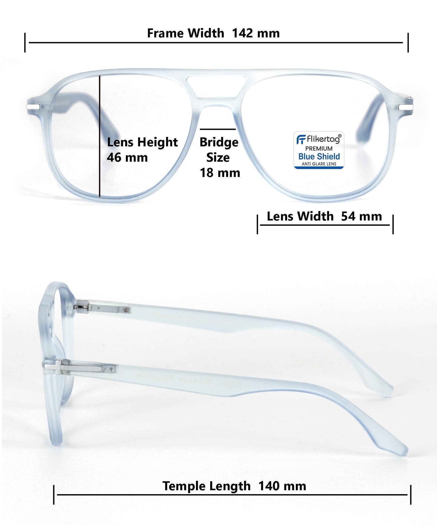 Blue Cut Computer Glasses for Eye Protection | Zero Power Blue Light Filter Glasses With UV Protection for Men [FTF207 F3 Aviator Water Blue Frame, 54mm]