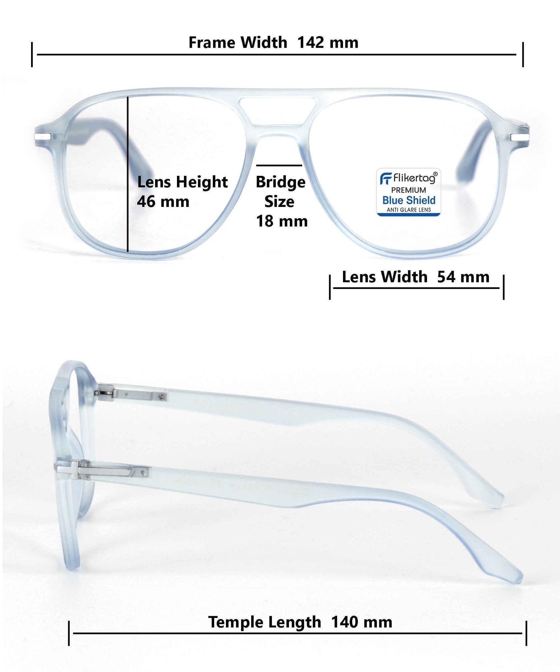 Blue Cut Computer Glasses for Eye Protection | Zero Power Blue Light Filter Glasses With UV Protection for Men [FTF207 F3 Aviator Water Blue Frame, 54mm]