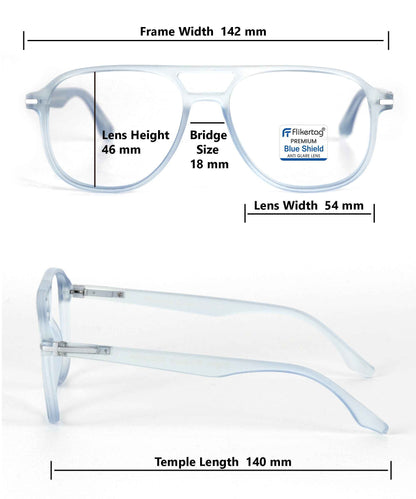 Blue Cut Computer Glasses for Eye Protection | Zero Power Blue Light Filter Glasses With UV Protection for Men [FTF207 F3 Aviator Water Blue Frame, 54mm]
