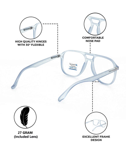 Blue Cut Computer Glasses for Eye Protection | Zero Power Blue Light Filter Glasses With UV Protection for Men [FTF207 F3 Aviator Water Blue Frame, 54mm]