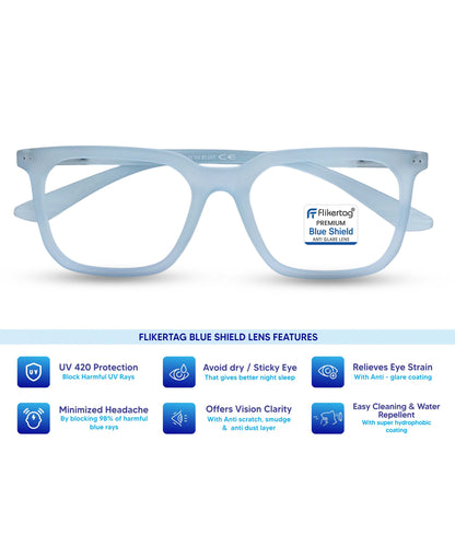 Blue Cut Computer Glasses for Eye Protection | Zero Power Blue Light Filter Glasses With UV Protection for Men & Women [FTF208 F3 Square Transparent Water Blue Frame, 52mm]