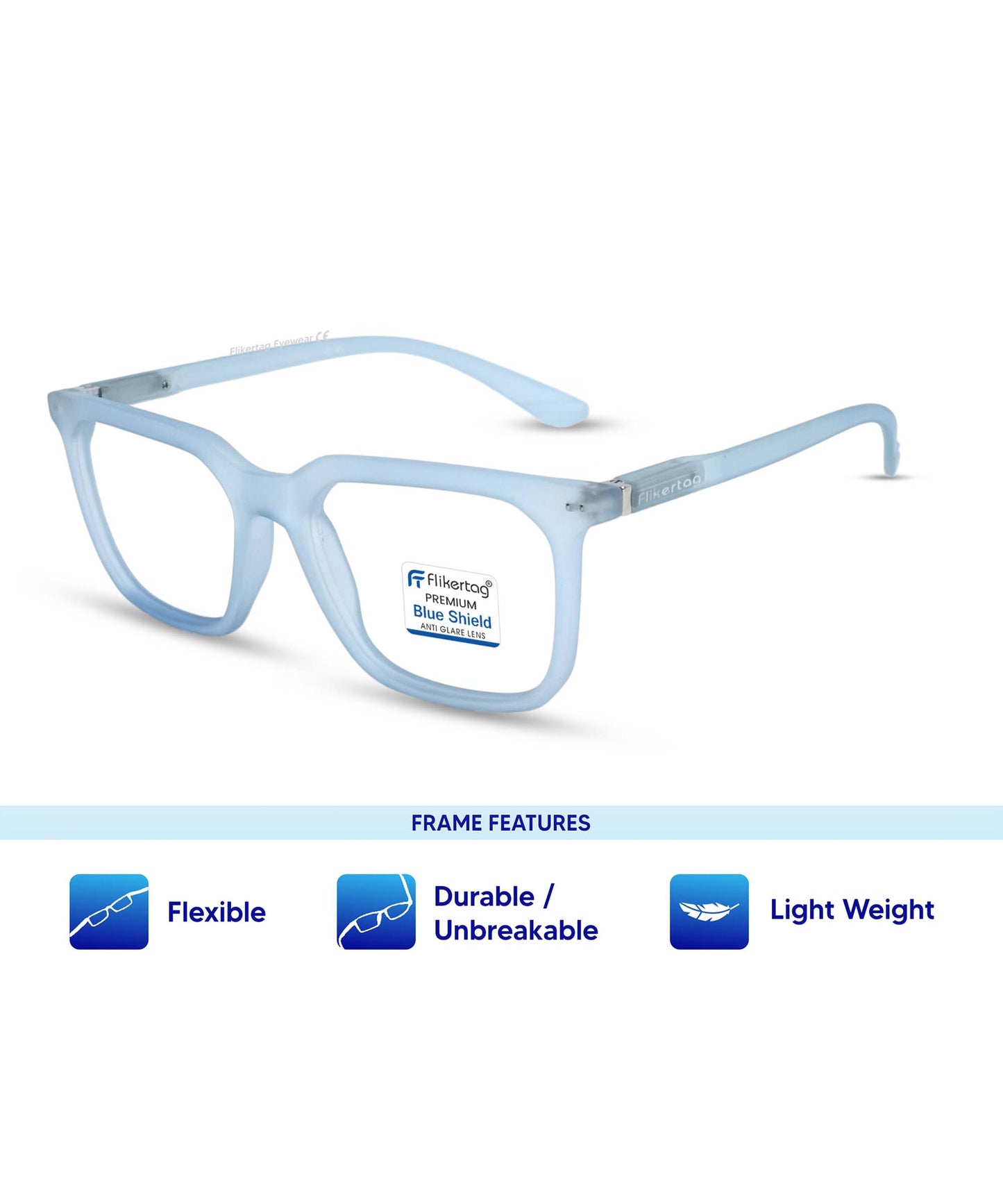 Blue Cut Computer Glasses for Eye Protection | Zero Power Blue Light Filter Glasses With UV Protection for Men & Women [FTF208 F3 Square Transparent Water Blue Frame, 52mm]