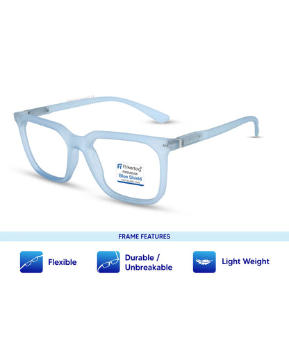 Blue Cut Computer Glasses for Eye Protection | Zero Power Blue Light Filter Glasses With UV Protection for Men & Women [FTF208 F3 Square Transparent Water Blue Frame, 52mm]