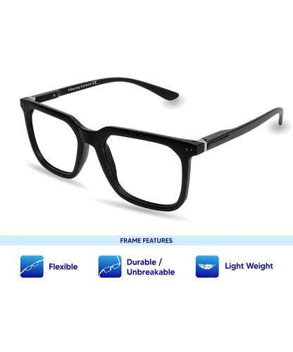 Flikertag Eye Glasses Frame For Men & Women [FTF208 F1 Square Matte Black Frame, 52mm]