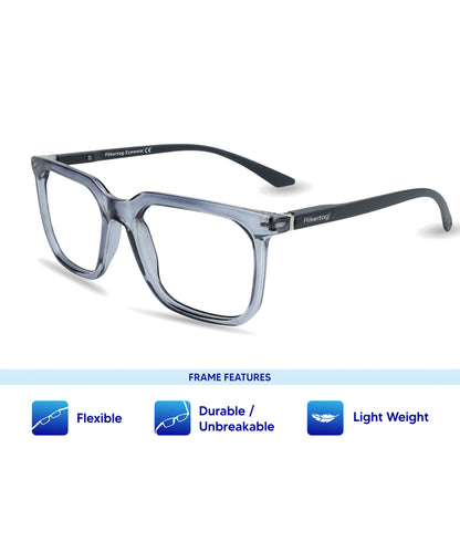 Flikertag Eye Glasses Frame For Men & Women [FTF208 F4 Square Shine Grey Frame, 52mm]