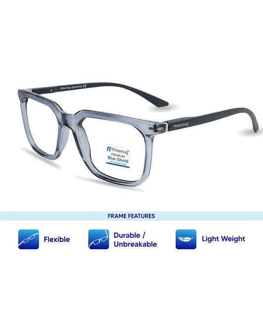 Blue Cut Computer Glasses for Eye Protection | Zero Power Blue Light Filter Glasses With UV Protection for Men & Women [FTF208 F4 Square Shine Grey Frame, 52mm]