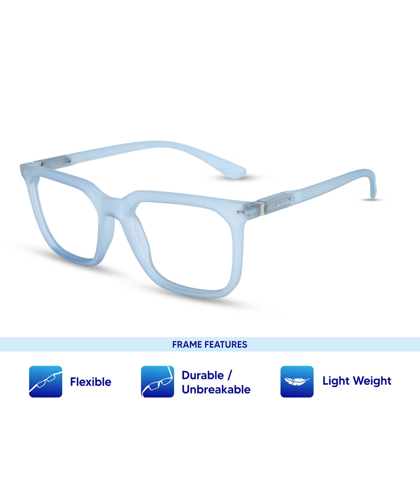Flikertag Eye Glasses Frame For Men & Women [FTF208 F3 Square Transparent Water Blue Frame, 52mm]