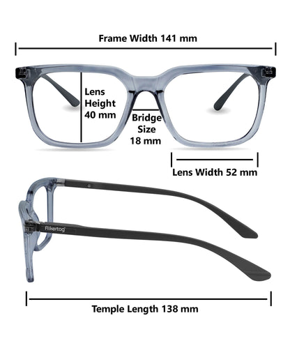 Flikertag Eye Glasses Frame For Men & Women [FTF208 F4 Square Shine Grey Frame, 52mm]