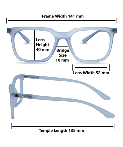 Flikertag Eye Glasses Frame For Men & Women [FTF208 F3 Square Transparent Water Blue Frame, 52mm]
