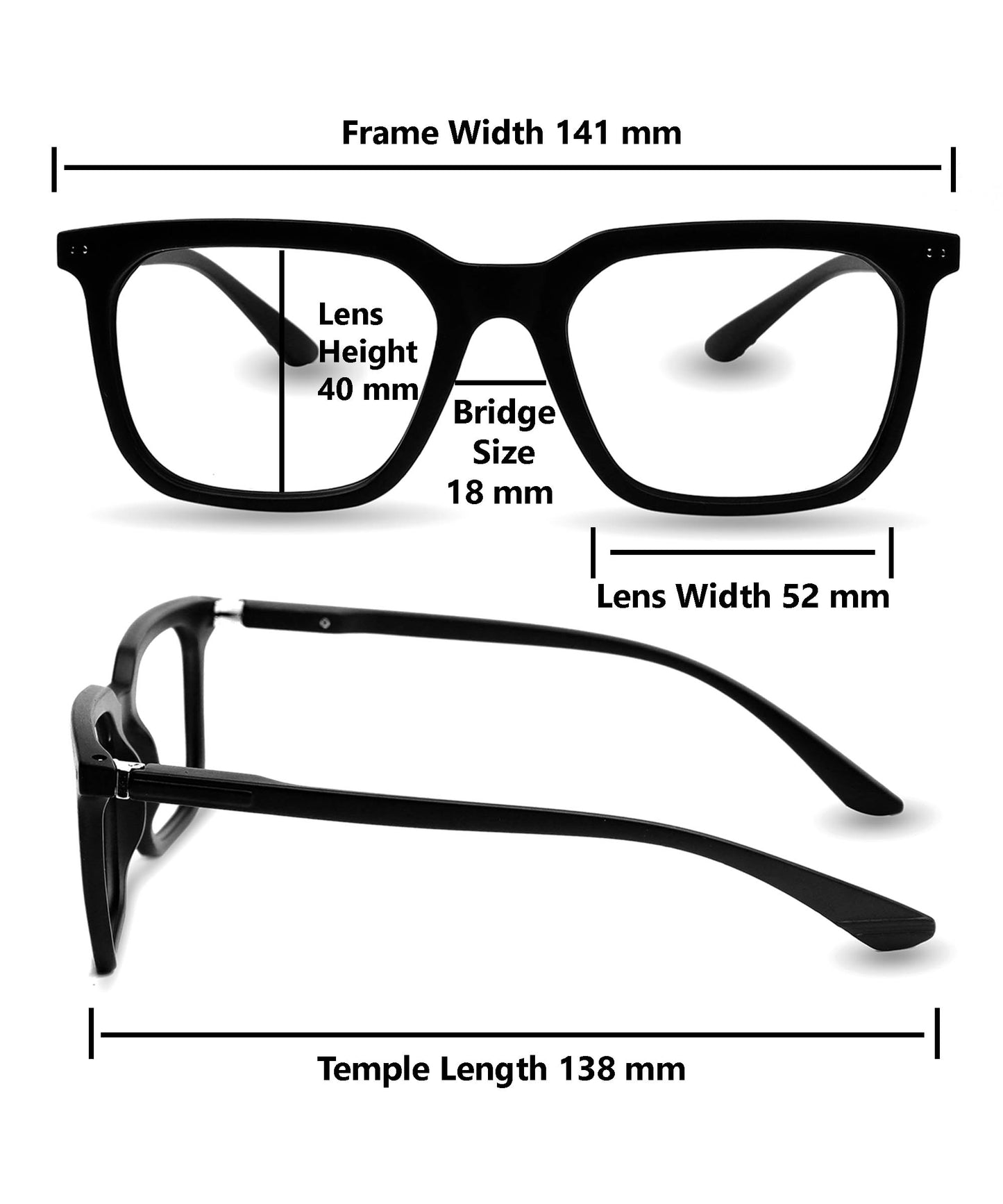 Flikertag Eye Glasses Frame For Men & Women [FTF208 F1 Square Matte Black Frame, 52mm]