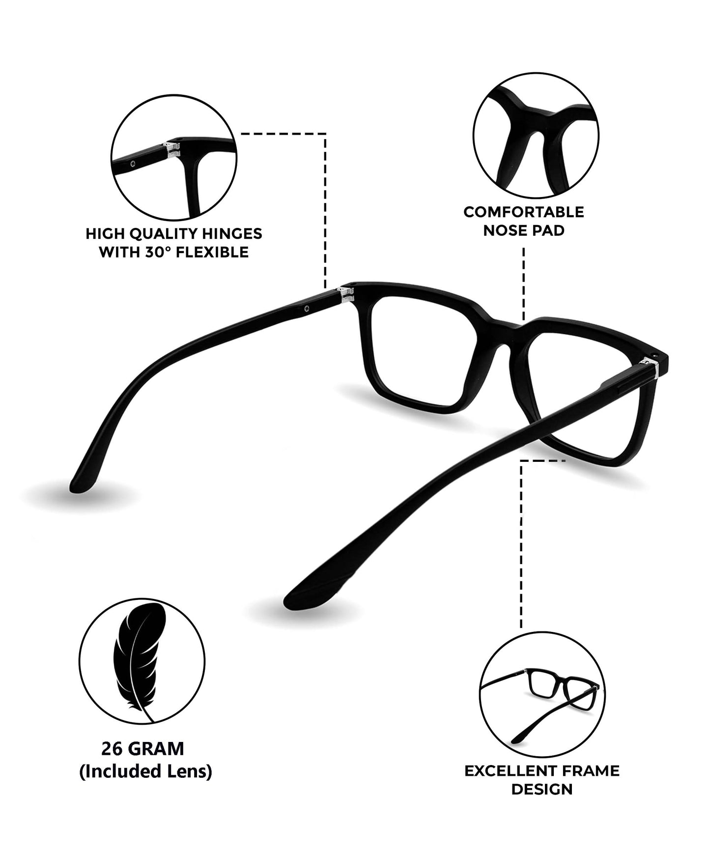 Blue Cut Computer Glasses for Eye Protection | Zero Power Blue Light Filter Glasses With UV Protection for Men & Women [FTF208 F1 Square Matte Black Frame, 52mm]