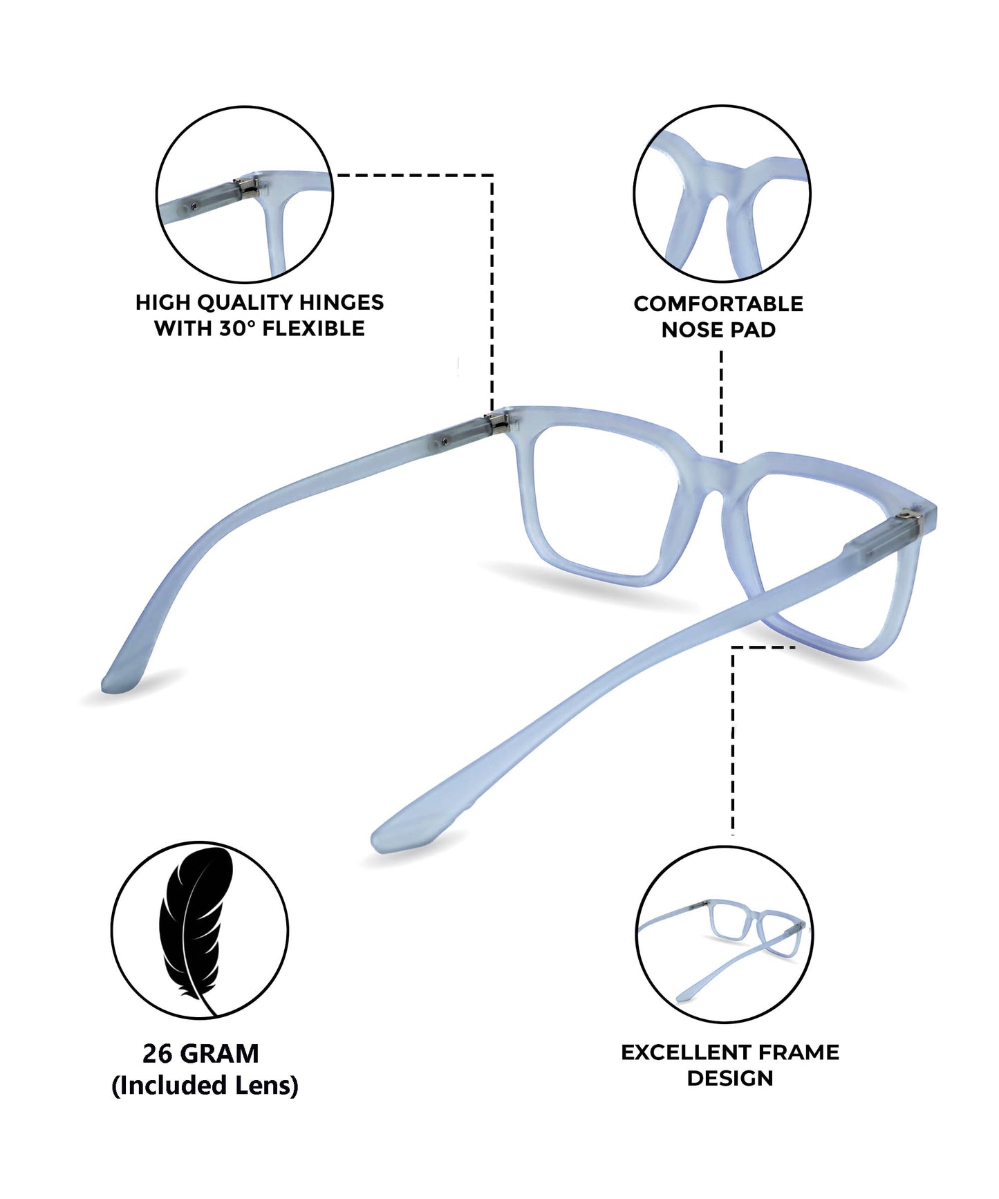 Flikertag Eye Glasses Frame For Men & Women [FTF208 F3 Square Transparent Water Blue Frame, 52mm]