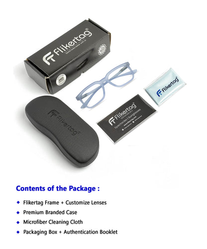 Flikertag Eye Glasses Frame For Men & Women [FTF208 F3 Square Transparent Water Blue Frame, 52mm]