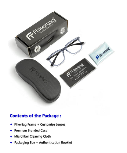 Flikertag Eye Glasses Frame For Men & Women [FTF208 F4 Square Shine Grey Frame, 52mm]