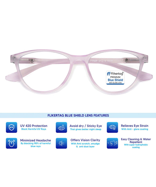 Blue Cut Computer Glasses for Eye Protection | Zero Power Blue Light Filter Glasses With UV Protection for Women [FTF209 F1 Cat-Eye Matte Transparent Purple Frame, 49mm]