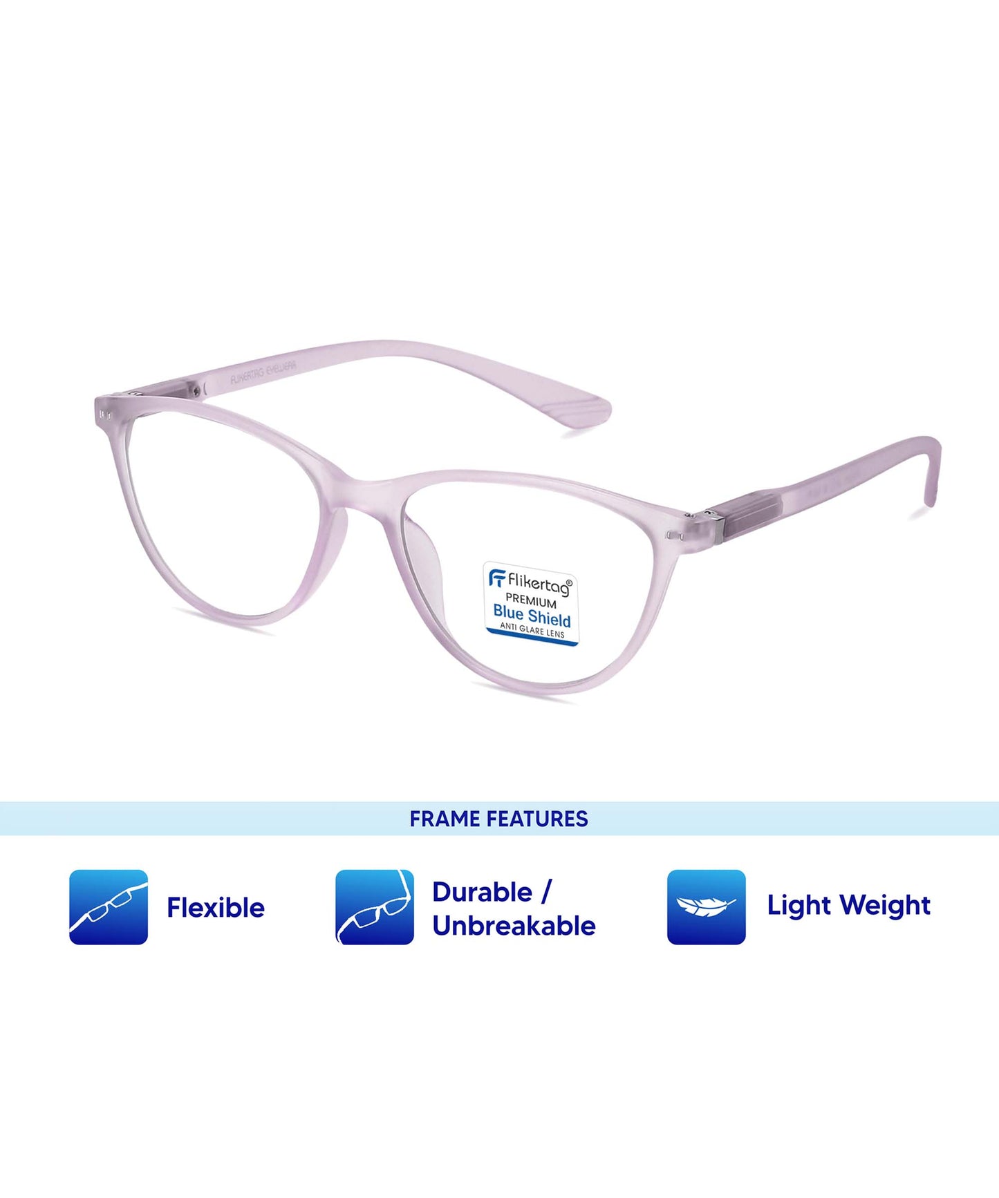 Blue Cut Computer Glasses for Eye Protection | Zero Power Blue Light Filter Glasses With UV Protection for Women [FTF209 F1 Cat-Eye Matte Transparent Purple Frame, 49mm]