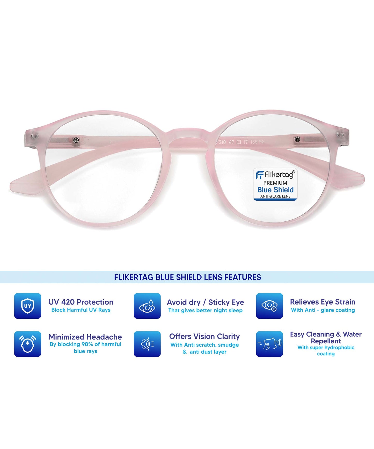 Blue Cut Computer Glasses for Eye Protection | Zero Power Blue Light Filter Glasses With UV Protection for Women [FTF210 F2 Round Transparent Pink Frame, 49mm]