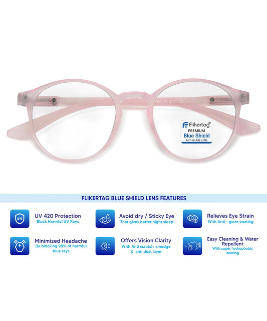 Blue Cut Computer Glasses for Eye Protection | Zero Power Blue Light Filter Glasses With UV Protection for Women [FTF210 F2 Round Transparent Pink Frame, 49mm]