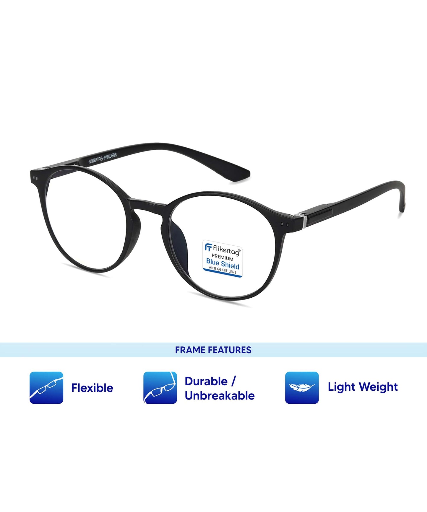 Blue Cut Computer Glasses for Eye Protection | Zero Power Blue Light Filter Glasses With UV Protection for Men & Women [FTF210 F1 Round Matte Black Frame, 49mm]