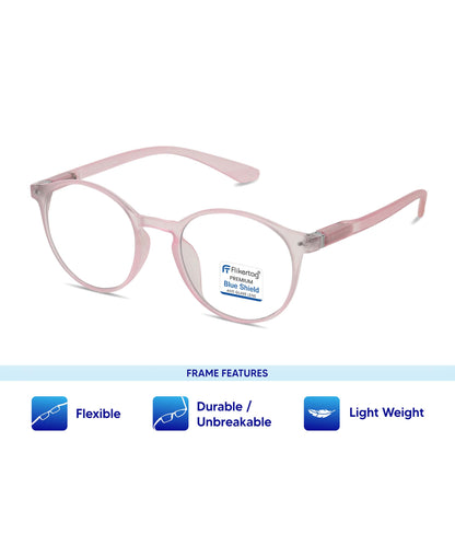 Blue Cut Computer Glasses for Eye Protection | Zero Power Blue Light Filter Glasses With UV Protection for Women [FTF210 F2 Round Transparent Pink Frame, 49mm]