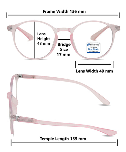 Blue Cut Computer Glasses for Eye Protection | Zero Power Blue Light Filter Glasses With UV Protection for Women [FTF210 F2 Round Transparent Pink Frame, 49mm]