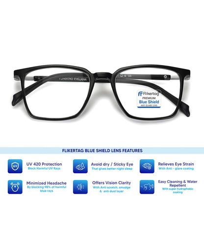 Blue Cut Computer Glasses for Eye Protection | Zero Power Blue Light Filter Glasses With UV Protection for Men & Women [FTF211 F1 Square Matte Black Frame, 50mm]