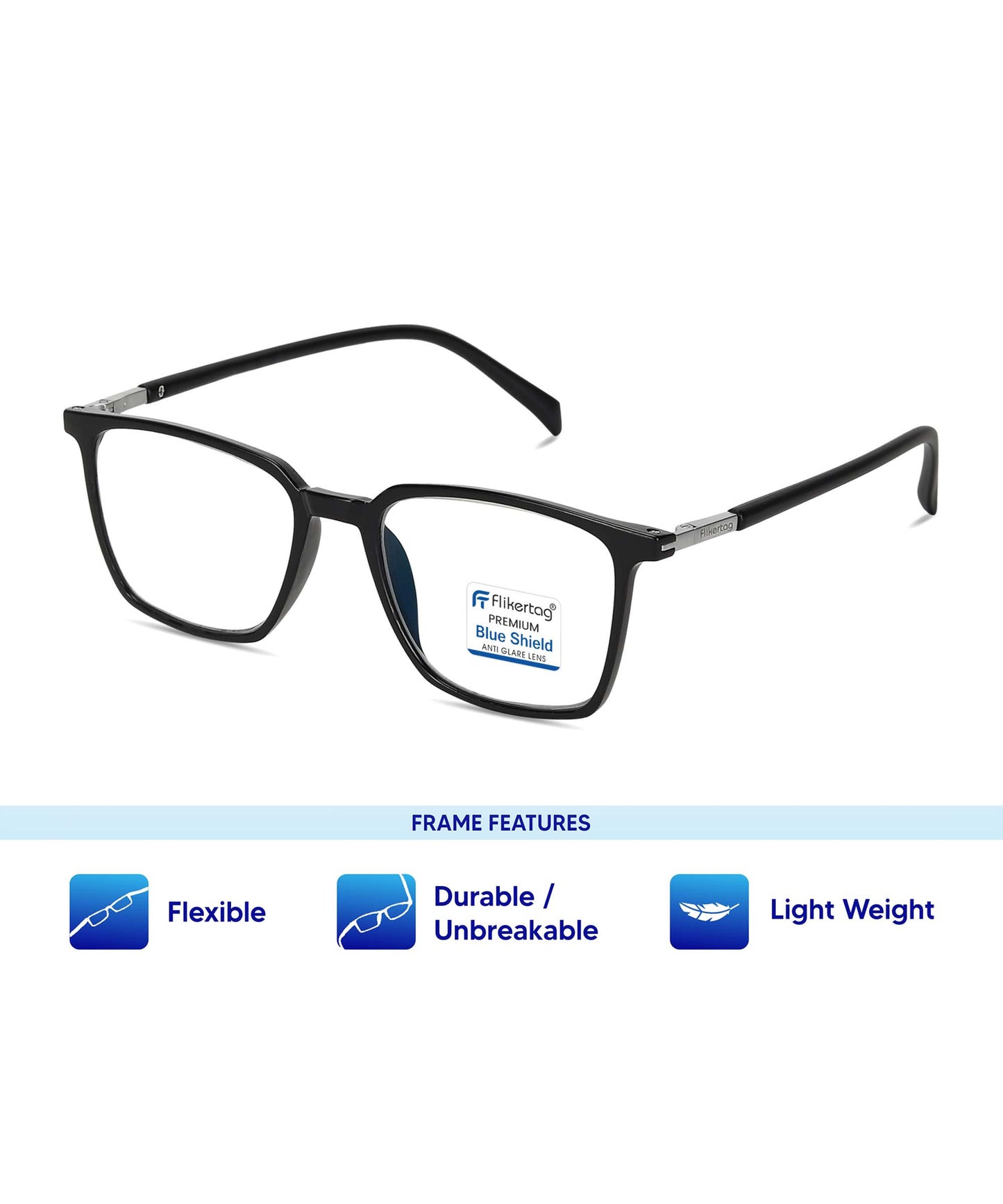 Blue Cut Computer Glasses for Eye Protection | Zero Power Blue Light Filter Glasses With UV Protection for Men & Women [FTF211 F1 Square Matte Black Frame, 50mm]