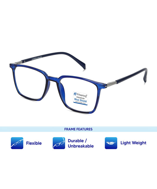 Blue Cut Computer Glasses for Eye Protection | Zero Power Blue Light Filter Glasses With UV Protection for Men & Women [FTF211 F2 Square Shine Blue Frame, 50mm]