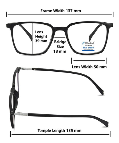 Blue Cut Computer Glasses for Eye Protection | Zero Power Blue Light Filter Glasses With UV Protection for Men & Women [FTF211 F1 Square Matte Black Frame, 50mm]