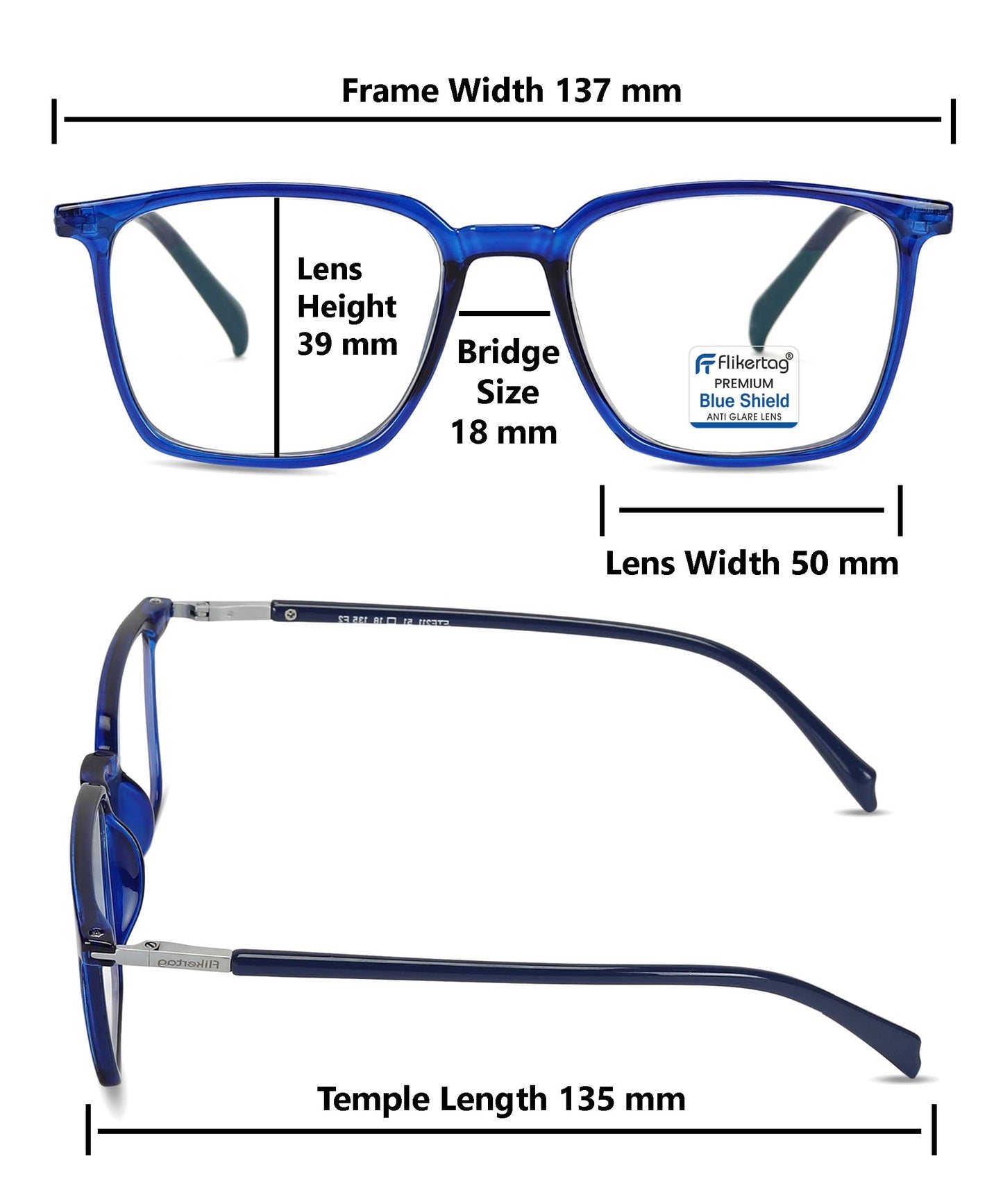Blue Cut Computer Glasses for Eye Protection | Zero Power Blue Light Filter Glasses With UV Protection for Men & Women [FTF211 F2 Square Shine Blue Frame, 50mm]