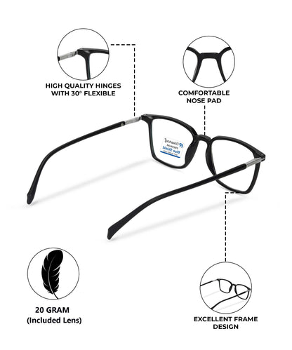 Blue Cut Computer Glasses for Eye Protection | Zero Power Blue Light Filter Glasses With UV Protection for Men & Women [FTF211 F1 Square Matte Black Frame, 50mm]