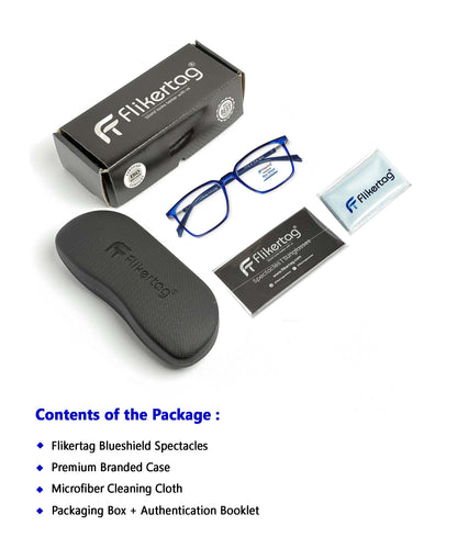 Blue Cut Computer Glasses for Eye Protection | Zero Power Blue Light Filter Glasses With UV Protection for Men & Women [FTF211 F2 Square Shine Blue Frame, 50mm]