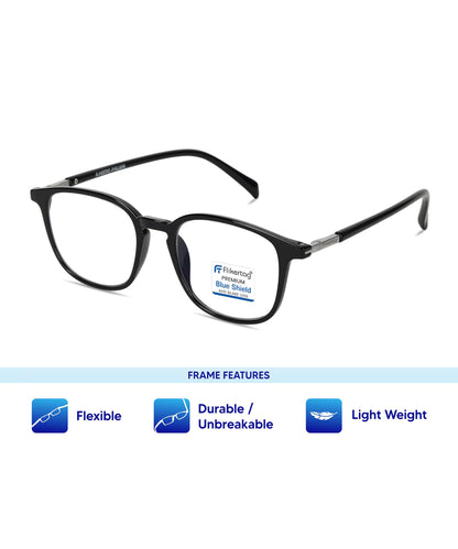 Blue Cut Computer Glasses for Eye Protection | Zero Power Blue Light Filter Glasses With UV Protection for Men & Women [FTF212 F1 Round Shine Black Frame, 49mm]