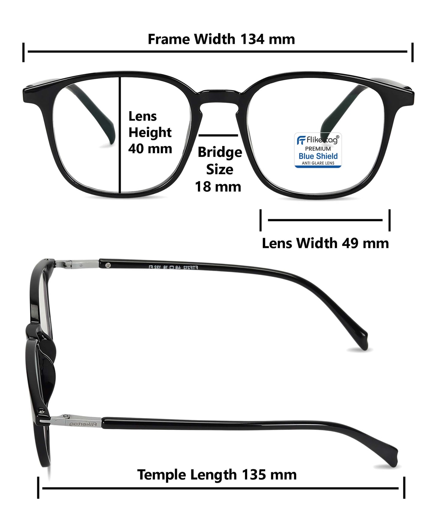 Blue Cut Computer Glasses for Eye Protection | Zero Power Blue Light Filter Glasses With UV Protection for Men & Women [FTF212 F1 Round Shine Black Frame, 49mm]