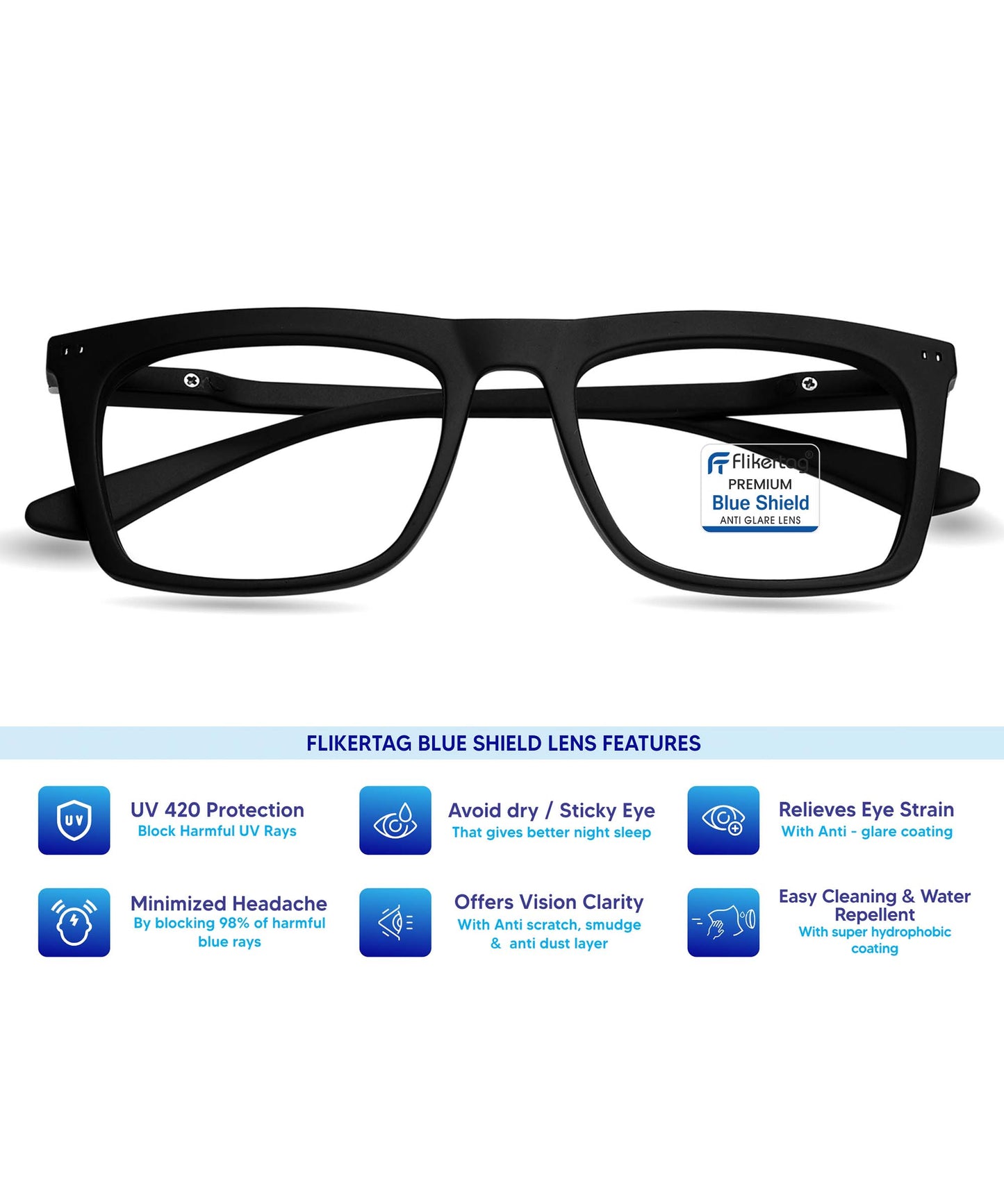 Blue Cut Computer Glasses for Eye Protection | Zero Power Blue Light Filter Glasses With UV Protection for Men & Women [FTF214 F1 Retro Square Matte Black Frame, 51mm]