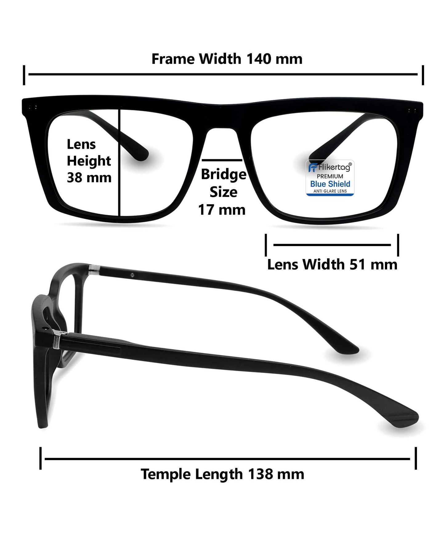 Blue Cut Computer Glasses for Eye Protection | Zero Power Blue Light Filter Glasses With UV Protection for Men & Women [FTF214 F1 Retro Square Matte Black Frame, 51mm]