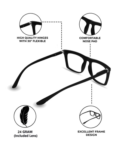 Blue Cut Computer Glasses for Eye Protection | Zero Power Blue Light Filter Glasses With UV Protection for Men & Women [FTF214 F1 Retro Square Matte Black Frame, 51mm]