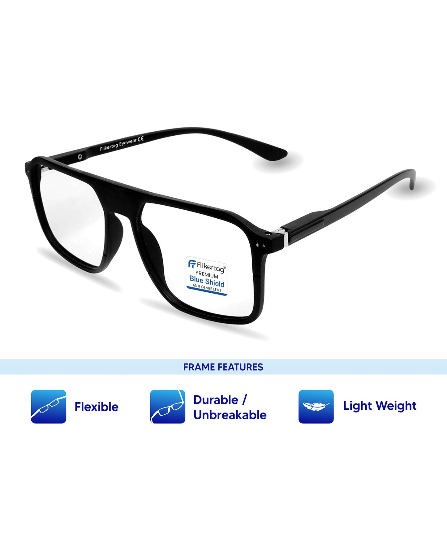 Blue Cut Computer Glasses for Eye Protection | Zero Power Blue Light Filter Glasses With UV Protection for Men & Women [FTF215 F1 Aviator Matte Black Frame, 52mm]