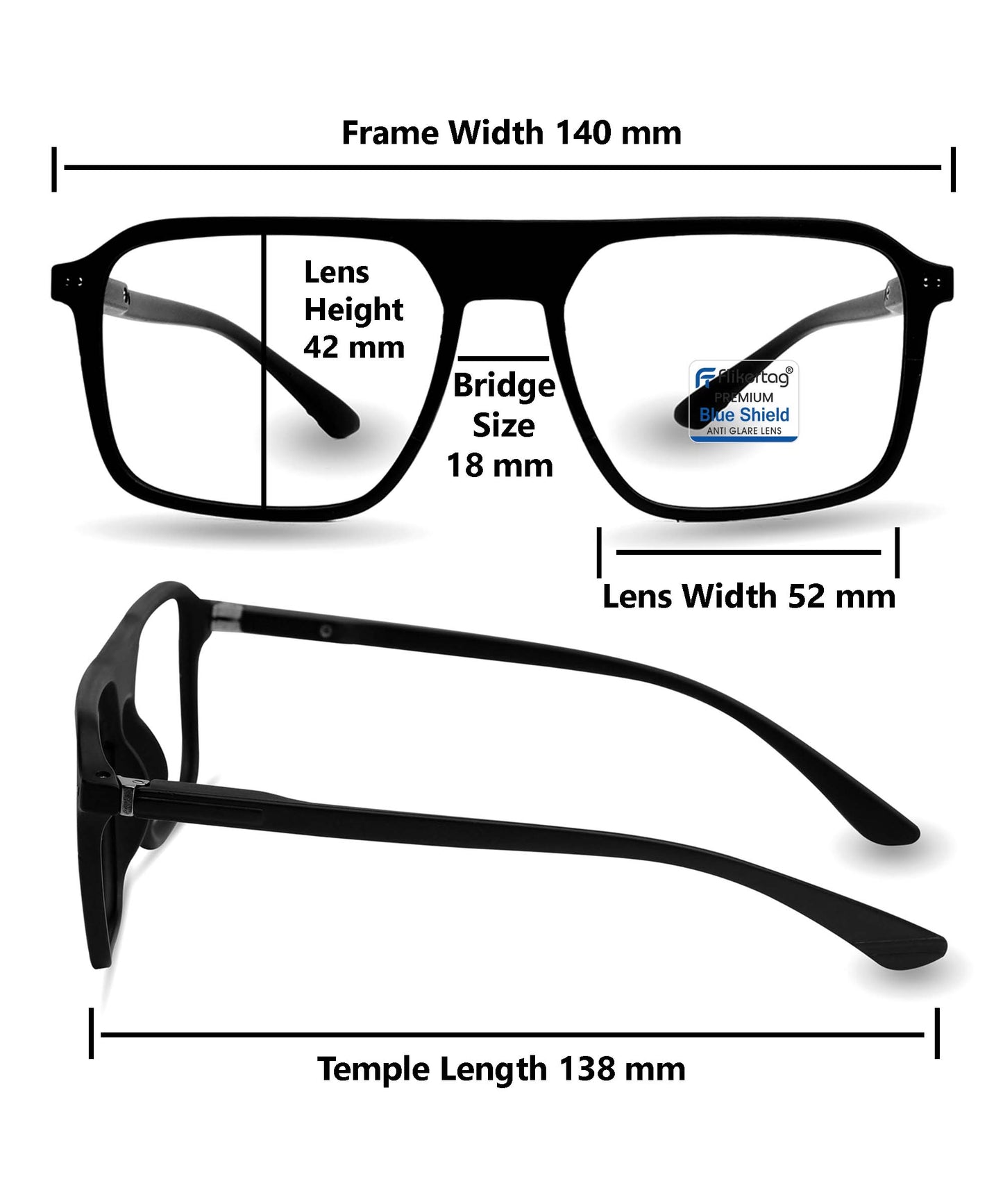 Blue Cut Computer Glasses for Eye Protection | Zero Power Blue Light Filter Glasses With UV Protection for Men & Women [FTF215 F1 Aviator Matte Black Frame, 52mm]