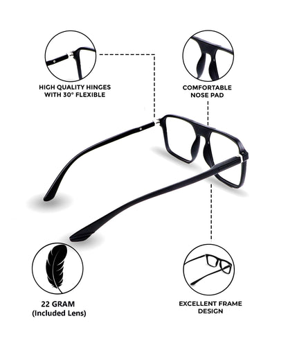 Blue Cut Computer Glasses for Eye Protection | Zero Power Blue Light Filter Glasses With UV Protection for Men & Women [FTF215 F1 Aviator Matte Black Frame, 52mm]