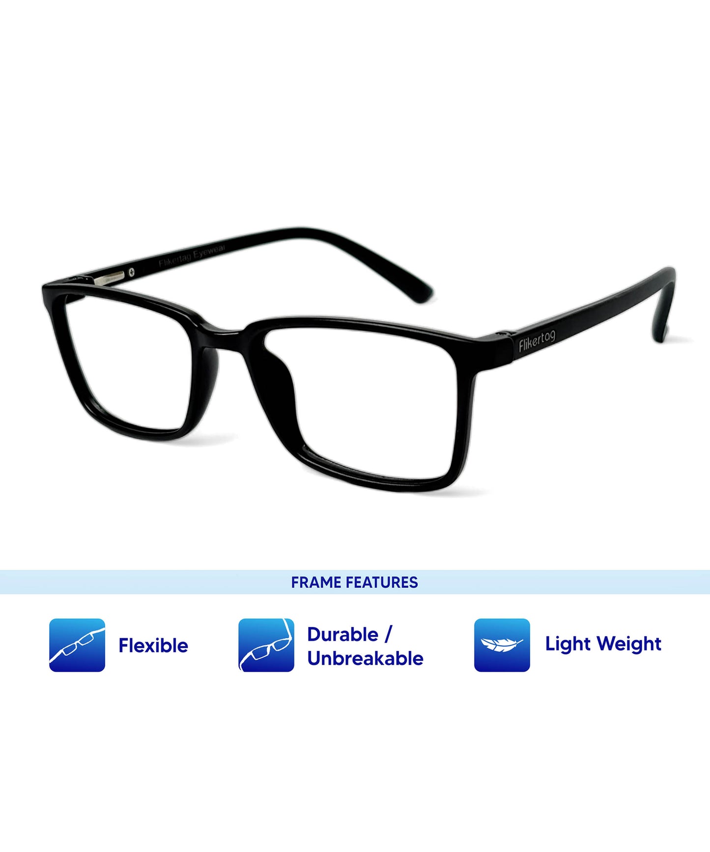 Flikertag Eye Glasses Frame For Men & Women [FTF221 F1 Rectangle Matte Black Frame, 50mm]