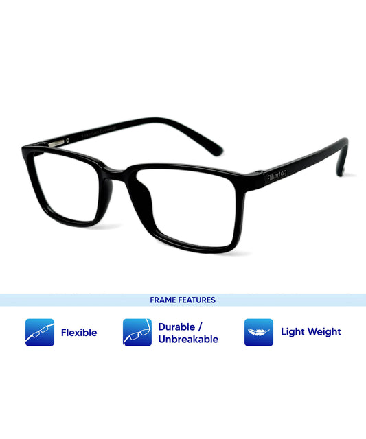Flikertag Eye Glasses Frame For Men & Women [FTF221 F1 Rectangle Matte Black Frame, 50mm]